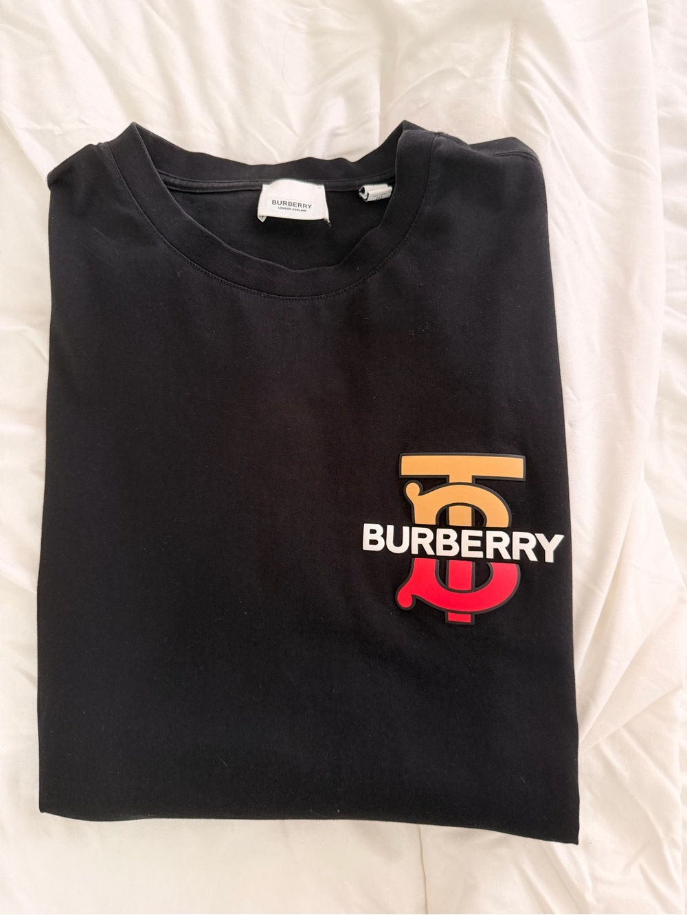 Men’s Burberry Black Graphic Tee with Red & Gold TB Logo